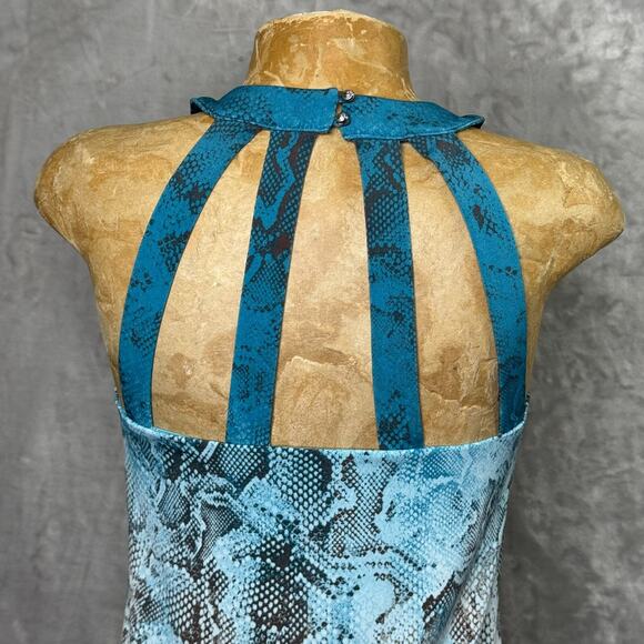 White House Black Market Dress Womens XXS Reptile Print Knit Cage Back Stretch - Picture 5 of 8